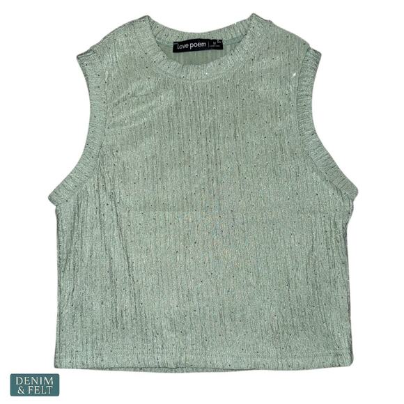 Love Poem Boutique Mint Crinkle Rhinestone Two Piece Lounge Set Sparkle M NEW - Picture 5 of 13